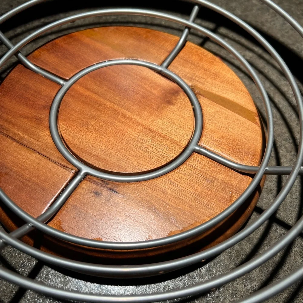 Silver Wire Fruit Basket with Wooden Base